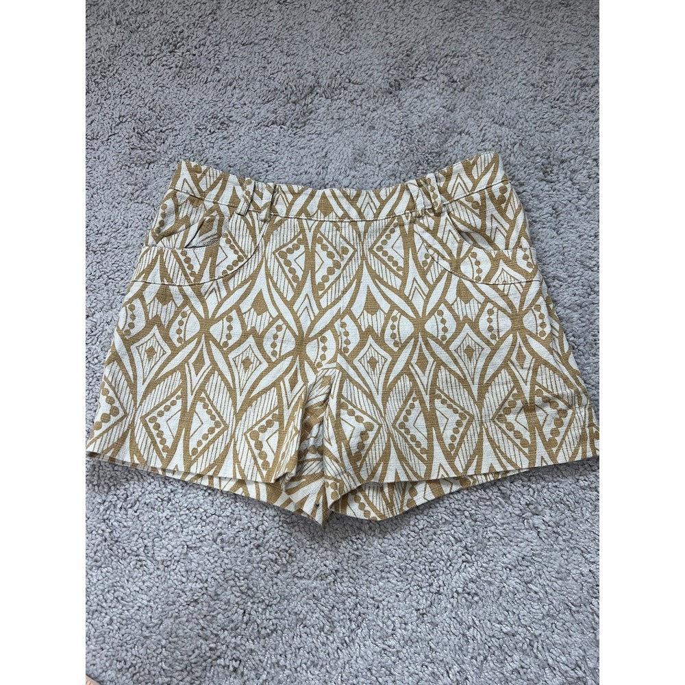 Anthropologie Elevenses Women's Tiled Tide Shorts Golden Mustard Geometric Sz 2 - Picture 1 of 9